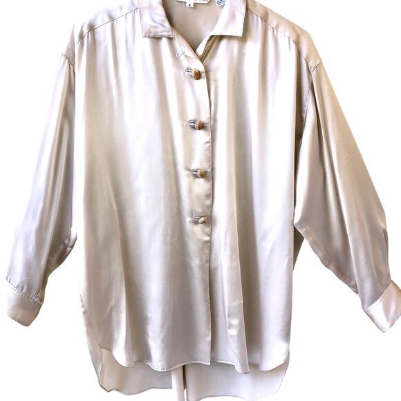 Anne Pinkerton Vintage 8O’s Korea Silk Button Down Blouse Shirt OVERSIZED - Picture 13 of 13